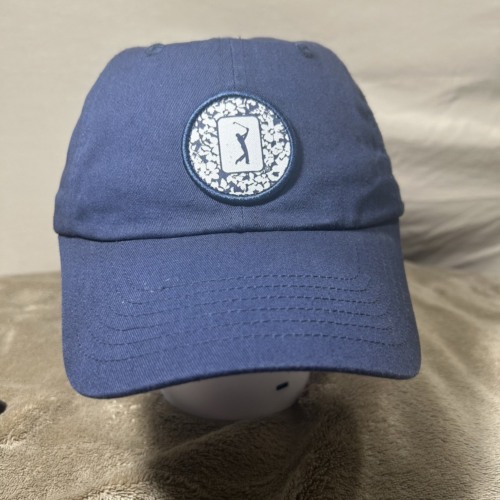 PGA Tour Golf Hat Navy Blue Floral Golfer Patch Adjustable Baseball Cap